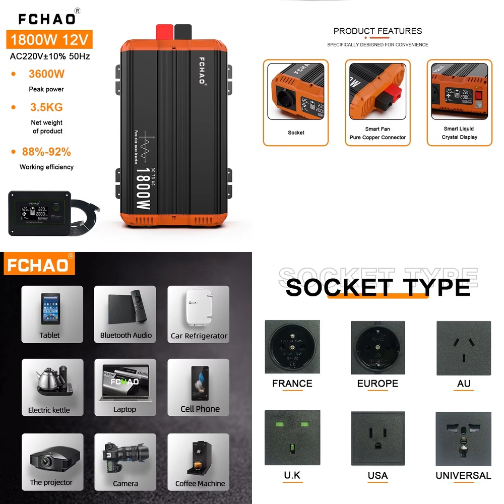 1800W Power Inverter DC 12V to - đánh giá và giá Home Appliances